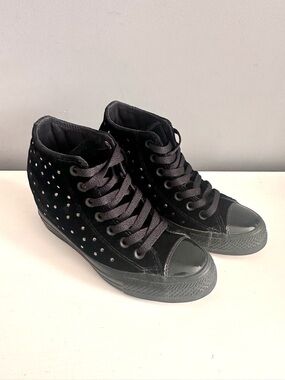 Converse - RARE Chuck Taylor, All Star, Lux, Triple Black, Wedge, Velvet, Size 6